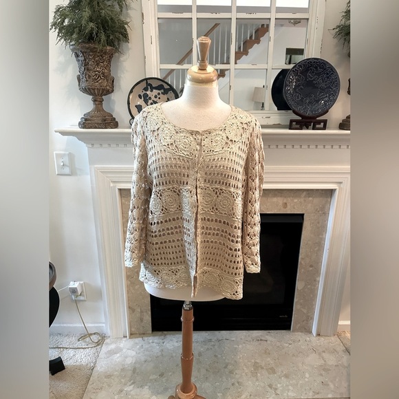 Chico's Creamy Gold Metallic Cardigan Sweater - Picture 1 of 8